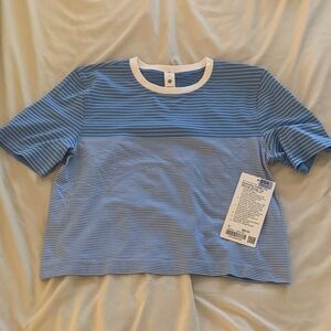 lululemon athletica Light and Medium Blue Striped Tee with White Trim